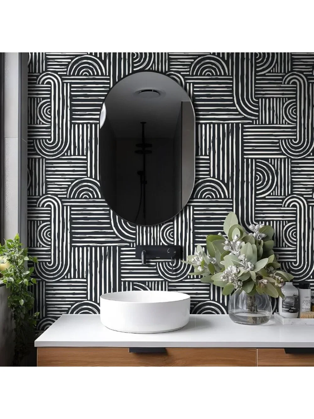 Modern Black and White Geometric Peel and Stick Wallpaper - Abstract Minimalist